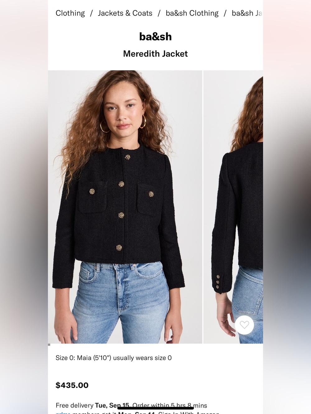 ba&sh Meredith Black Bouclé Jacket